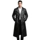 Men’s Black Leather Trench Coat – WWII German Officer Inspired Vintage Double-Breasted Overcoat