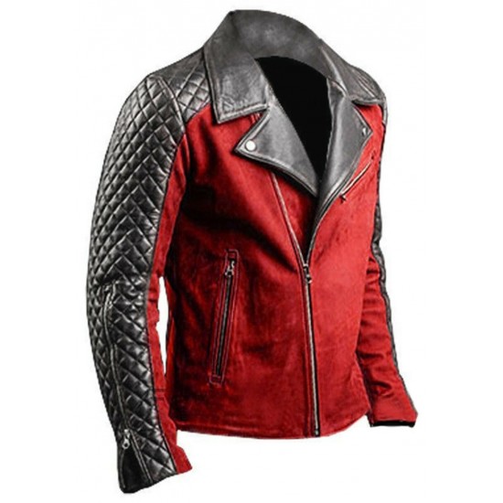 Men's Brando Black & Red Jacket Made with Denim & Leather
