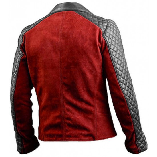 Men's Brando Black & Red Jacket Made with Denim & Leather