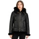 Women’s Black B3 Shearling Bomber Jacket – Genuine Sheepskin Aviator Coat with Detachable Hood 