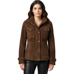Women’s Brown Suede Leather Jacket – Handmade Utility Style Jacket, Genuine Leather