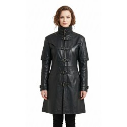 Women’s Gothic Leather Trench Coat – Vampire-Inspired Steampunk Long Overcoat 
