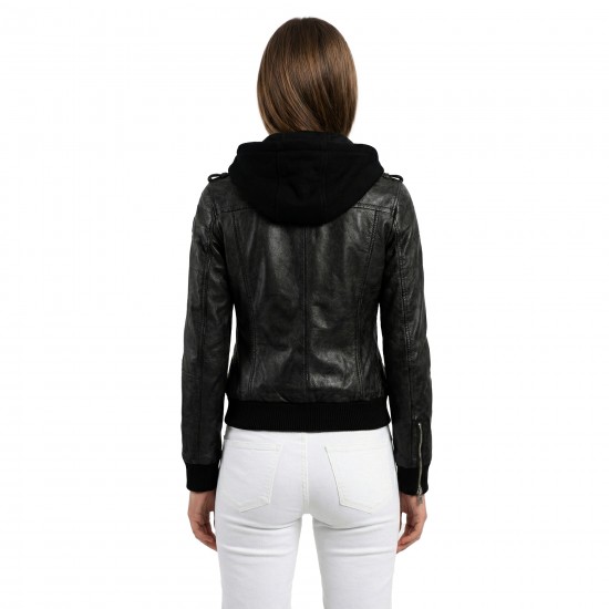 Women’s Hooded Leather Bomber Jacket – Genuine Lambskin Biker Style with Removable Hood Women’s Hooded Leather Bomber Jacket – Genuine Lambskin Biker Style with Removable Hood