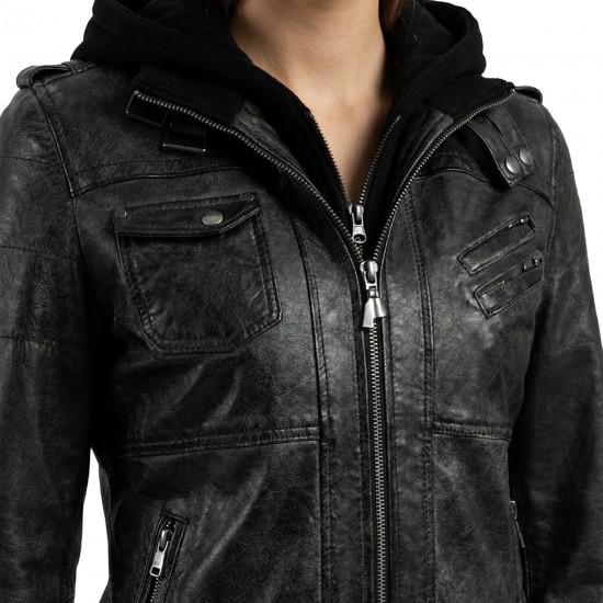 Women’s Hooded Leather Bomber Jacket – Genuine Lambskin Biker Style with Removable Hood Women’s Hooded Leather Bomber Jacket – Genuine Lambskin Biker Style with Removable Hood