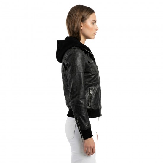 Women’s Hooded Leather Bomber Jacket – Genuine Lambskin Biker Style with Removable Hood Women’s Hooded Leather Bomber Jacket – Genuine Lambskin Biker Style with Removable Hood