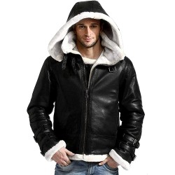 Acro B4 Bomber Navy Blue Fur Leather Jacket