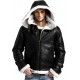 Acro B4 Bomber Navy Blue Fur Leather Jacket