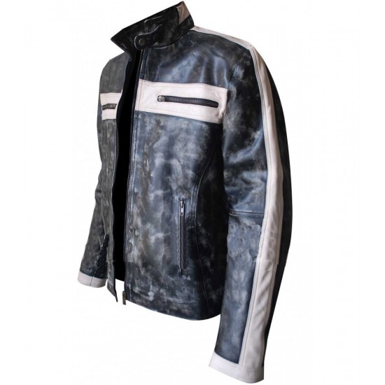 Designer Grey Bomber Biker Leather Jacket for Men