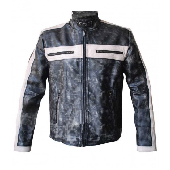 Designer Grey Bomber Biker Leather Jacket for Men
