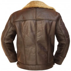 Ginger Aviator Brown Fur Shearling Sheepskin Leather Pilot Jacket Mens RAF B3 Flight 