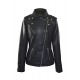 Faneema Neva Asymmetrical Moto Lambskin Leather Jacket for Women, Black 