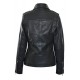 Faneema Neva Asymmetrical Moto Lambskin Leather Jacket for Women, Black 