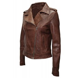 Ladies Brown Casual Retro Brando Soft Nappa Leather Biker Jacket 