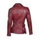 Ladies Real Leather Hip Length Belted Biker Casual Jacket Celia Burgundy