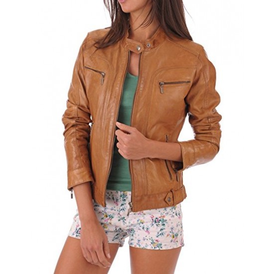 Leather Women's New Lambskin Leather Bomber Motorcycle Jacket 