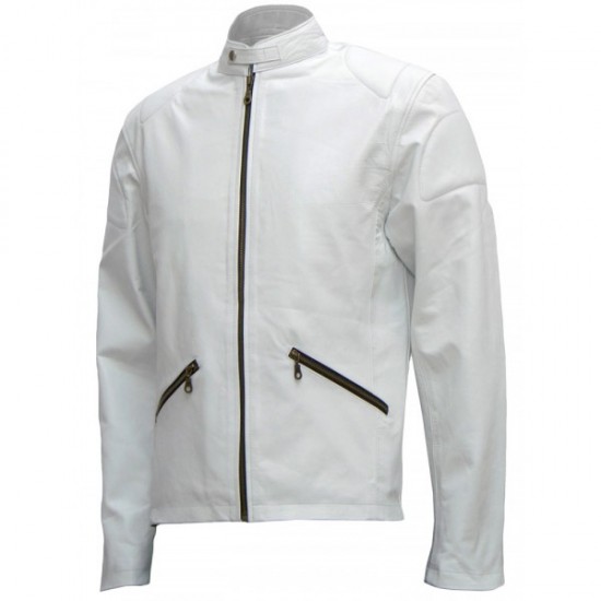 Cafe Racer White Leather Jacket Mens