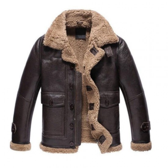 RAF Aviator B3 Flying Bomber Brown Men's Sheepskin Leather Shearling Jacket