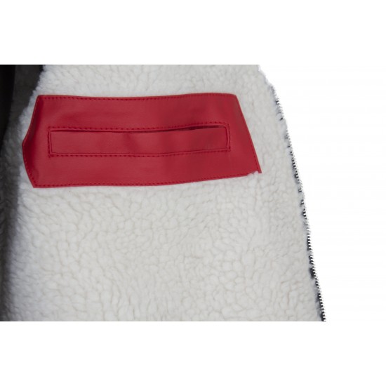 Men's Santa Claus Winter Christmas Hooded Fur Lined Red Leather Coat