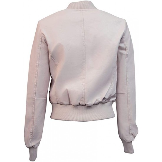 Top Gun Flight Patches Real Leather Pink Women’s Bomber Jacket 
