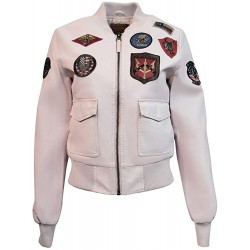Top Gun Flight Patches Real Leather Pink Women’s Bomber Jacket 