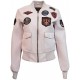 Top Gun Flight Patches Real Leather Pink Women’s Bomber Jacket 