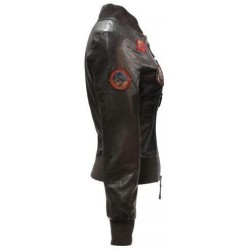 Flight Patches TOP Gun Womens Real Leather Bomber Jacket