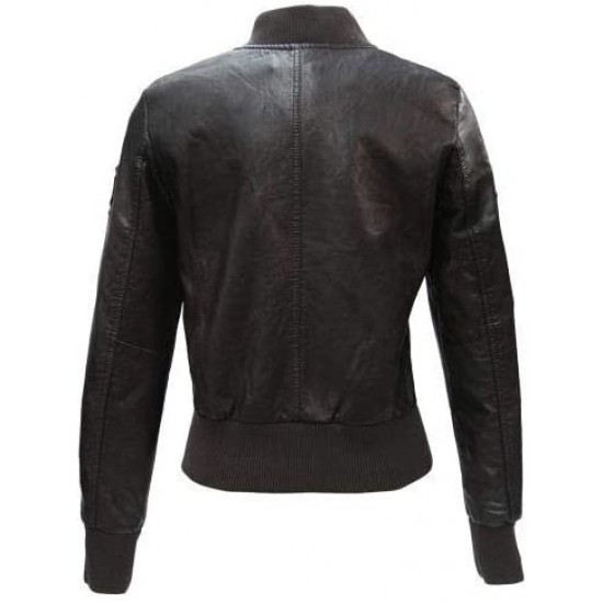 Flight Patches TOP Gun Womens Real Leather Bomber Jacket