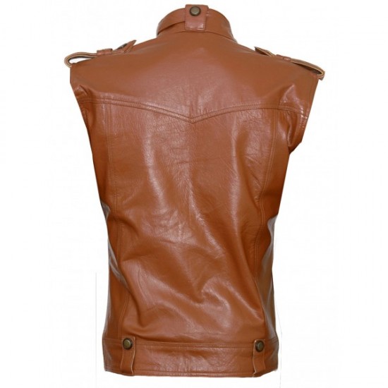 Biker Wear Men's Tan Leather Biker Vest - Tabb
