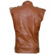 Biker Wear Men's Tan Leather Biker Vest - Tabb