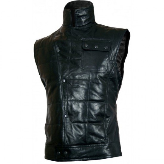 Quilted Black Leather Vest for Men - Bice