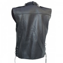 Men's Black Biker Leather Vest - Brody