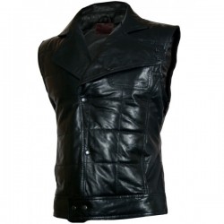 Quilted Black Leather Vest for Men - Bice