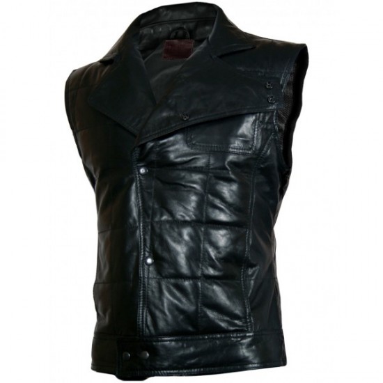 Quilted Black Leather Vest for Men - Bice